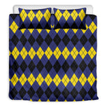 Black Yellow And Blue Argyle Print Duvet Cover Bedding Set