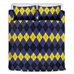 Black Yellow And Blue Argyle Print Duvet Cover Bedding Set