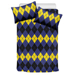 Black Yellow And Blue Argyle Print Duvet Cover Bedding Set