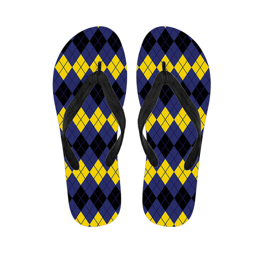 Black Yellow And Blue Argyle Print Flip Flops
