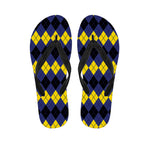 Black Yellow And Blue Argyle Print Flip Flops