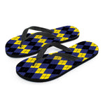 Black Yellow And Blue Argyle Print Flip Flops