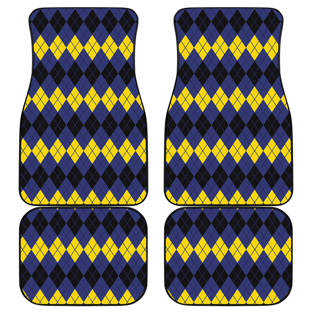 Black Yellow And Blue Argyle Print Front and Back Car Floor Mats