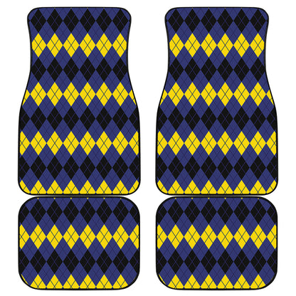 Black Yellow And Blue Argyle Print Front and Back Car Floor Mats