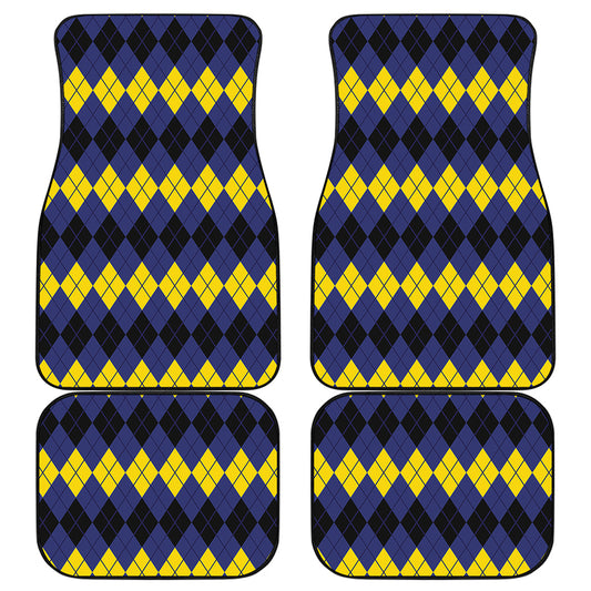Black Yellow And Blue Argyle Print Front and Back Car Floor Mats
