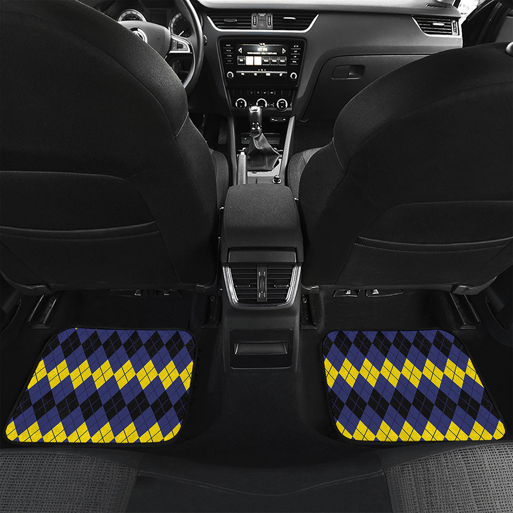 Black Yellow And Blue Argyle Print Front and Back Car Floor Mats