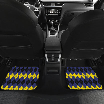 Black Yellow And Blue Argyle Print Front and Back Car Floor Mats