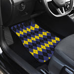 Black Yellow And Blue Argyle Print Front and Back Car Floor Mats