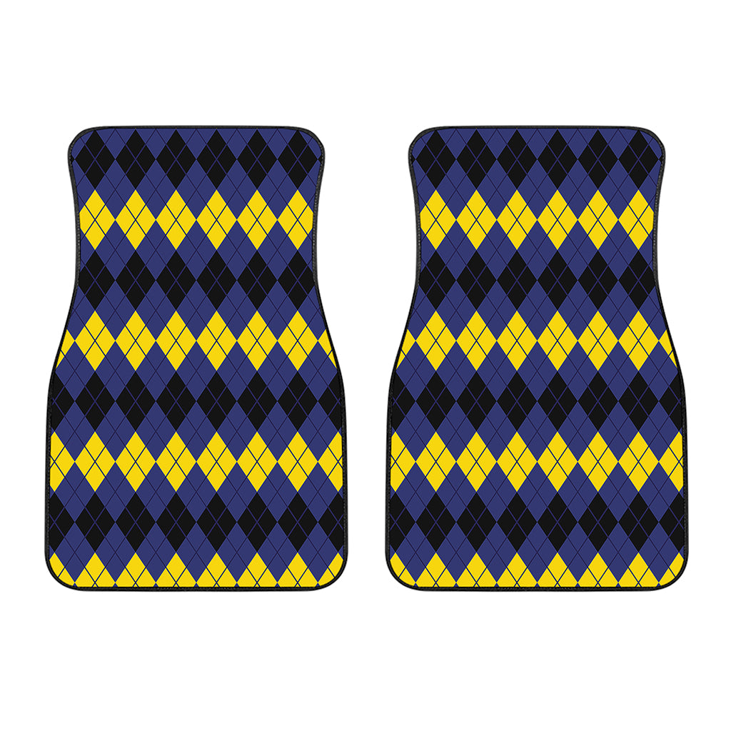 Black Yellow And Blue Argyle Print Front Car Floor Mats
