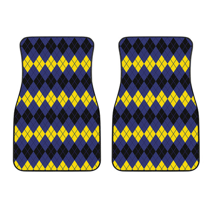 Black Yellow And Blue Argyle Print Front Car Floor Mats
