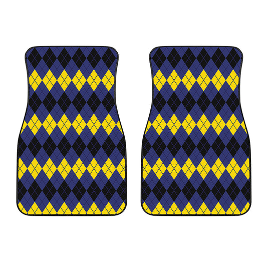 Black Yellow And Blue Argyle Print Front Car Floor Mats