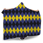Black Yellow And Blue Argyle Print Hooded Blanket