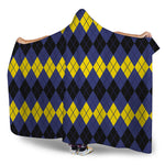 Black Yellow And Blue Argyle Print Hooded Blanket
