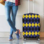 Black Yellow And Blue Argyle Print Luggage Cover