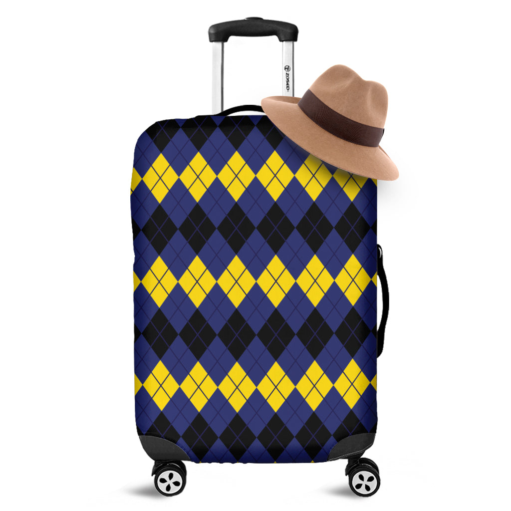 Black Yellow And Blue Argyle Print Luggage Cover