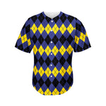 Black Yellow And Blue Argyle Print Men's Baseball Jersey