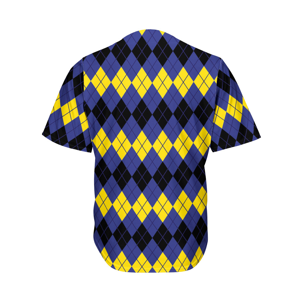 Black Yellow And Blue Argyle Print Men's Baseball Jersey