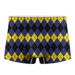 Black Yellow And Blue Argyle Print Men's Boxer Briefs