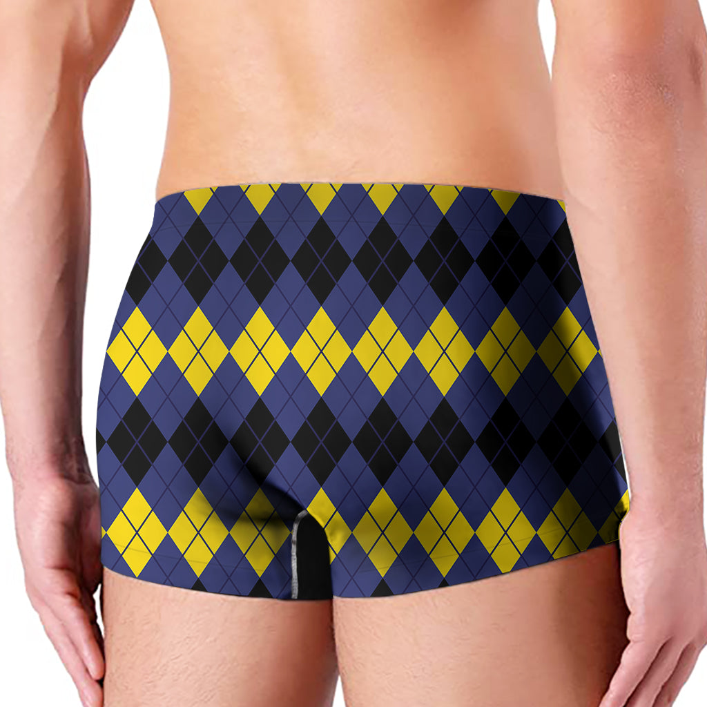 Black Yellow And Blue Argyle Print Men's Boxer Briefs