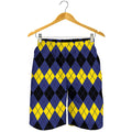 Black Yellow And Blue Argyle Print Men's Shorts