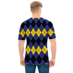 Black Yellow And Blue Argyle Print Men's T-Shirt