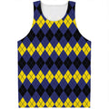 Black Yellow And Blue Argyle Print Men's Tank Top