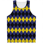 Black Yellow And Blue Argyle Print Men's Tank Top