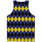 Black Yellow And Blue Argyle Print Men's Tank Top