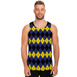 Black Yellow And Blue Argyle Print Men's Tank Top