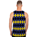 Black Yellow And Blue Argyle Print Men's Tank Top