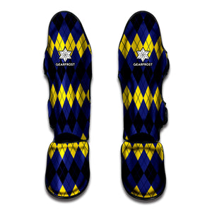 Black Yellow And Blue Argyle Print Muay Thai Shin Guard