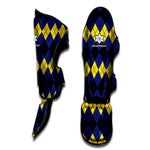 Black Yellow And Blue Argyle Print Muay Thai Shin Guard