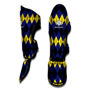 Black Yellow And Blue Argyle Print Muay Thai Shin Guard