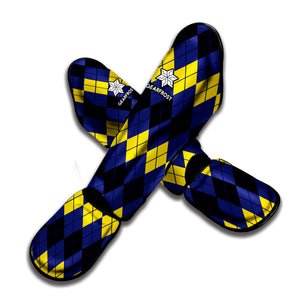 Black Yellow And Blue Argyle Print Muay Thai Shin Guard