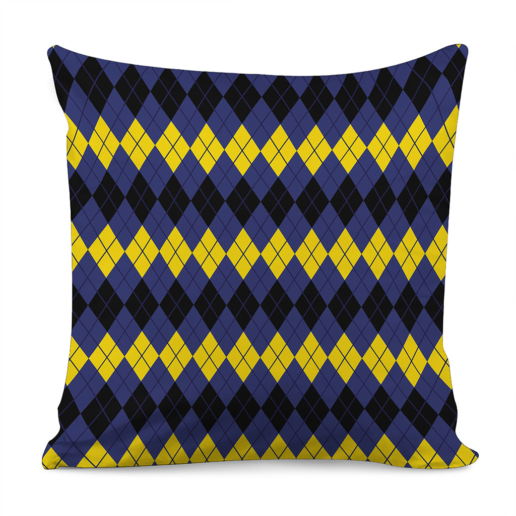Black Yellow And Blue Argyle Print Pillow Cover