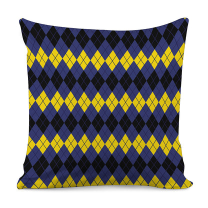 Black Yellow And Blue Argyle Print Pillow Cover