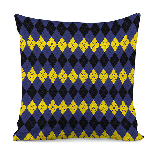 Black Yellow And Blue Argyle Print Pillow Cover