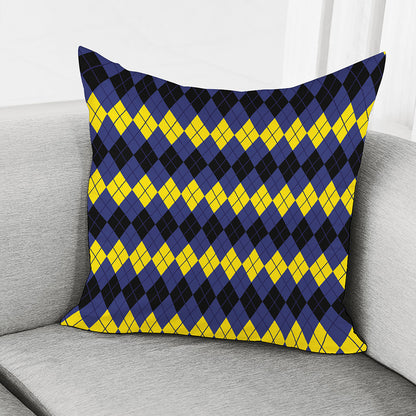 Black Yellow And Blue Argyle Print Pillow Cover