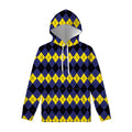 Black Yellow And Blue Argyle Print Pullover Hoodie