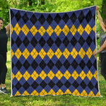 Black Yellow And Blue Argyle Print Quilt
