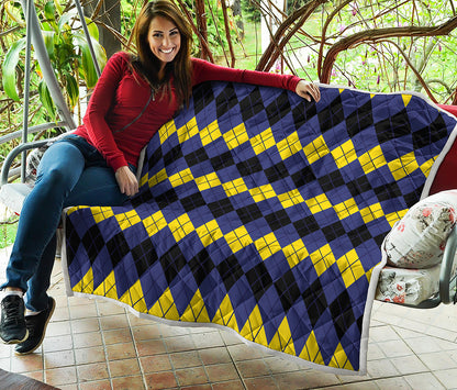 Black Yellow And Blue Argyle Print Quilt