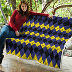 Black Yellow And Blue Argyle Print Quilt