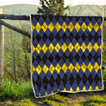 Black Yellow And Blue Argyle Print Quilt