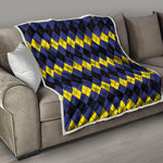 Black Yellow And Blue Argyle Print Quilt
