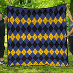Black Yellow And Blue Argyle Print Quilt