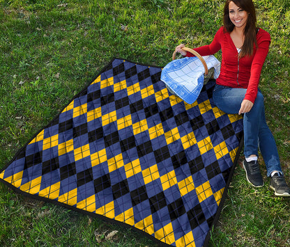 Black Yellow And Blue Argyle Print Quilt