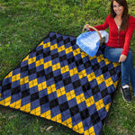 Black Yellow And Blue Argyle Print Quilt