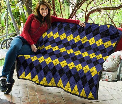 Black Yellow And Blue Argyle Print Quilt