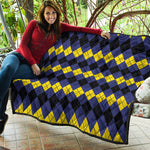 Black Yellow And Blue Argyle Print Quilt