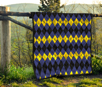 Black Yellow And Blue Argyle Print Quilt